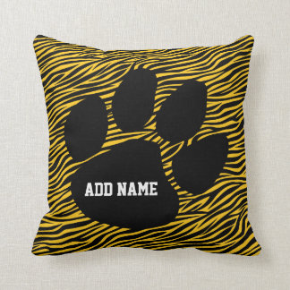 School Spirit - Tiger Paw Print and Stripes Cushion