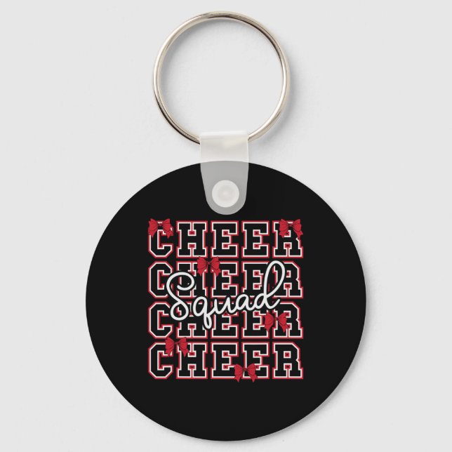 School Sport Cheerleader Cheerleading Red Bow Chee Key Ring (Front)