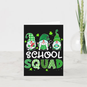 School squad gnome nurse stethoscope shamrock card