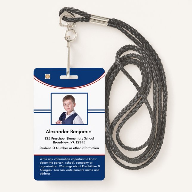 School Student Boy Girl ID Identification Card  ID Badge (Front with Lanyard)