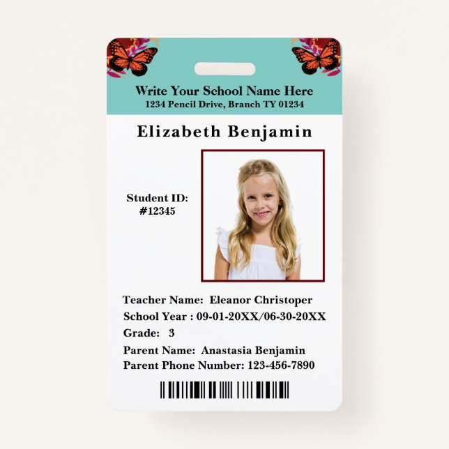  School Student Boys Girls ID Identification Card ID Badge (Front)