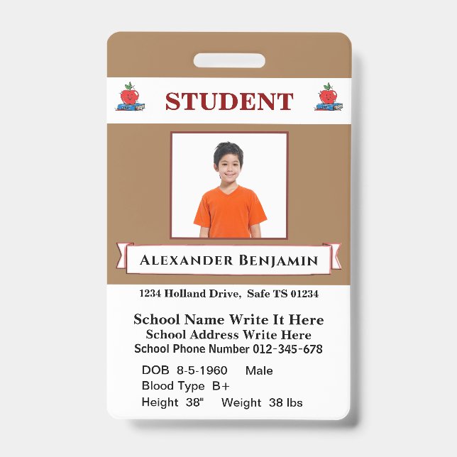 School Student Child Photo Id Identification Card Badge (Front)