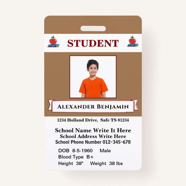 School Student Child Photo Id Identification Card ID Badge (Front)