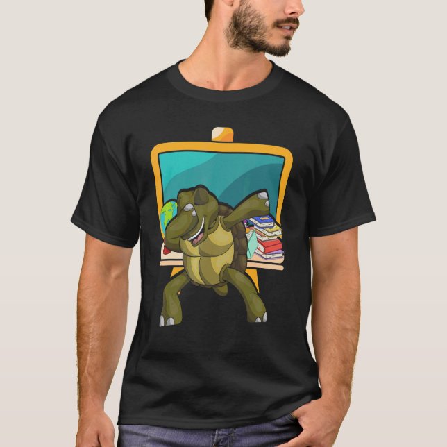School Student Ocean Animal Kids Dabbing Sea Turtl T-Shirt (Front)