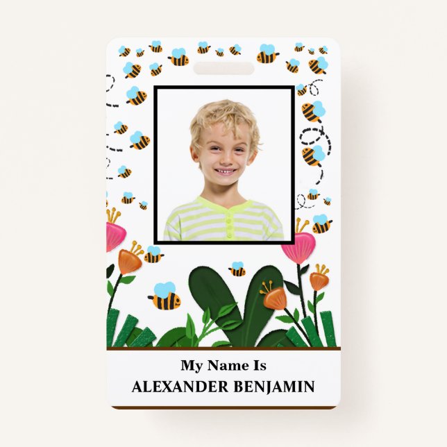 School Student Photo Boy Girl Child ID Fun Custom  ID Badge (Front)