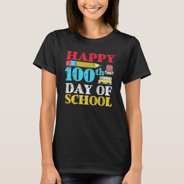 School Student Teacher Backpack Bus 100 Days Of Sc T-Shirt (Front)