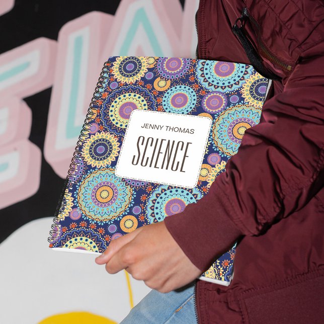 School Subject Personalised Colourful  Notebook (School subject notebook with whimsical colorful pattern)