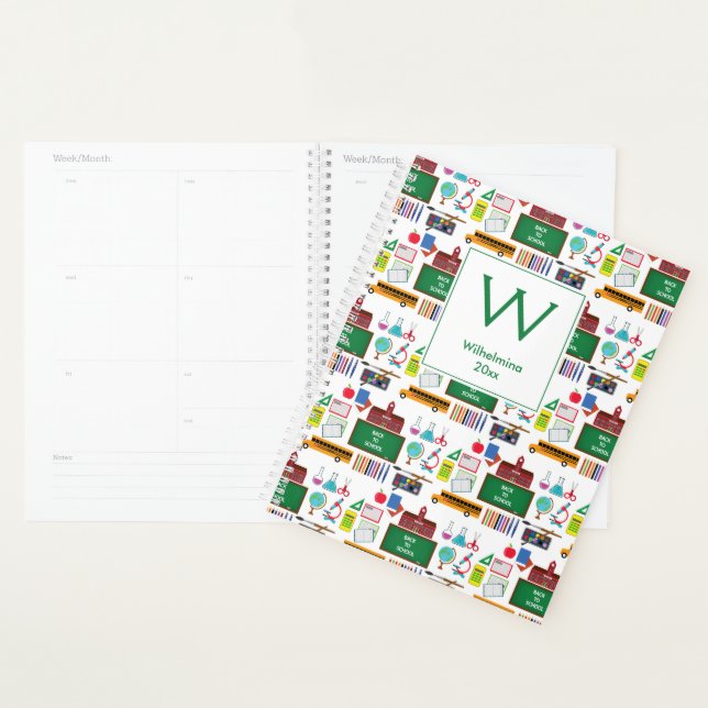 SCHOOL SUBJECTS Personalised Monogram White/Green Planner (Display)