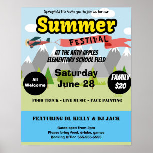 school summer festival, community festival event poster