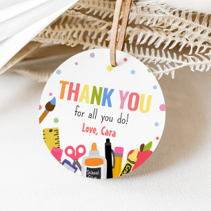 School Supplies Appreciation Thank You Round Favour Tags
