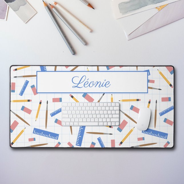 School Supplies Pattern Desk Mat (School Supplies Pattern Desk Mat)