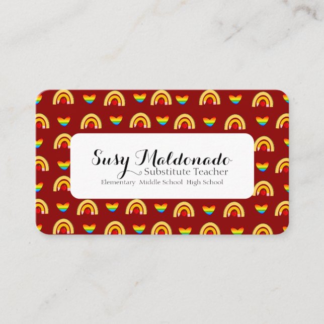 School Supplies Pattern Substitute Teacher  Business Card (Front)
