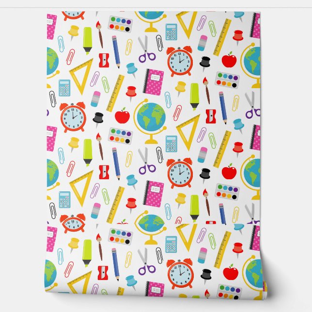School supplies pattern wallpaper (Unrolling)