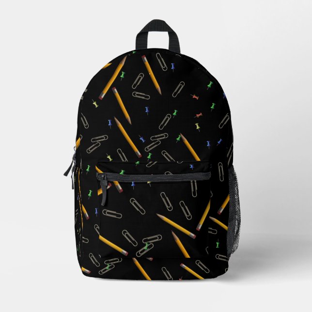 School Supplies Pencils Pushpins Black Backpack (Front)