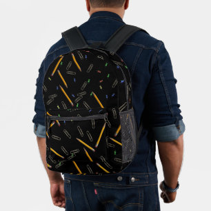 School Supplies Pencils Pushpins Black Backpack