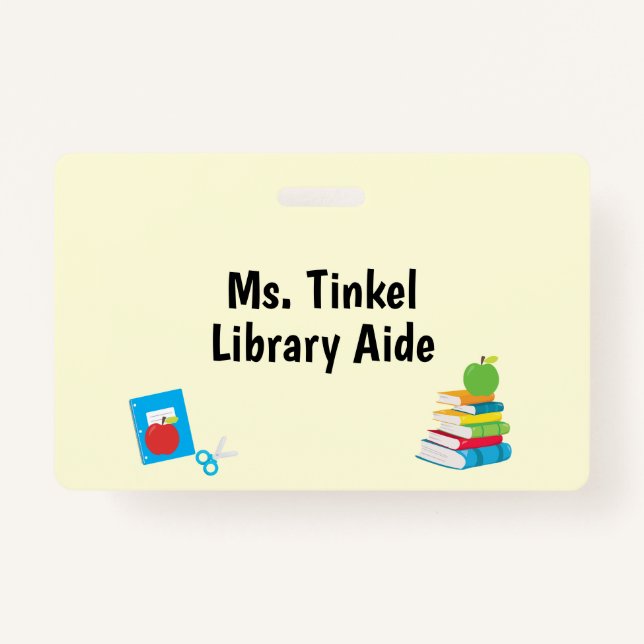 School Supplies Teacher Aide Grade Department ID Badge (Back)