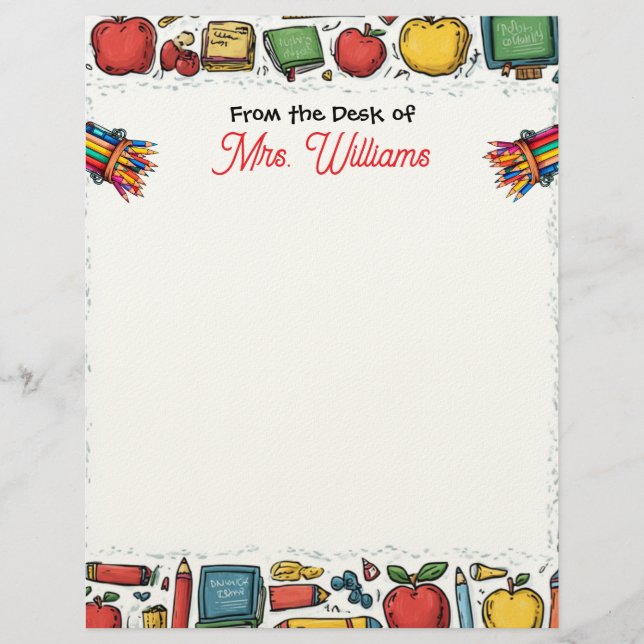 School Supplies Teacher's  Custom Letterhead (Front)