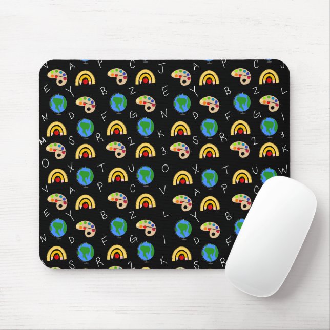 School Supplies with Numbers and the Alphabet Mouse Mat (With Mouse)