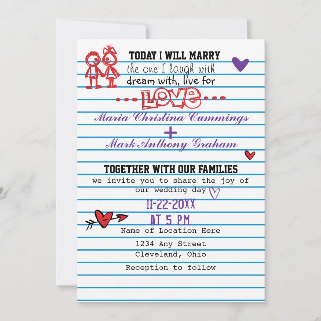 School Sweethearts Wedding Invitation (Front)