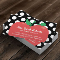 School Teacher Cute Apple & Worm Polka Dots