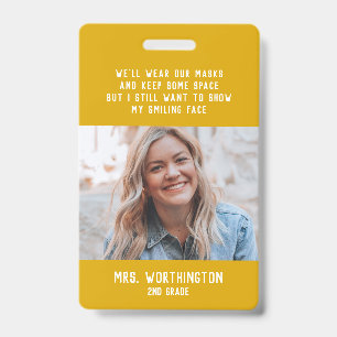 School teacher cute yellow photo name ID badge
