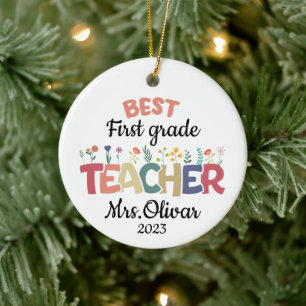 School Teacher Gift Personalized Best Teacher Name Ceramic Tree Decoration