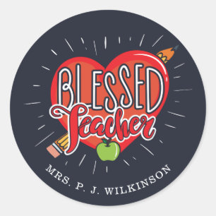 School Teacher Heart Pencil Apple Custom Classic Round Sticker