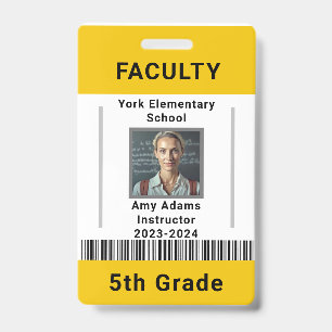 School Teacher ID Badge Template W/ Barcode Yellow