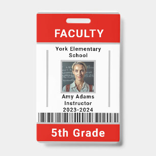 School Teacher ID Badge Template With Barcode Red