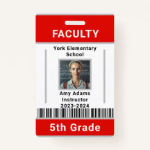 School Teacher ID Badge Template With Barcode Red