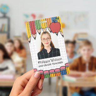 School Teacher ID Photo Pencils Red Apple Badge