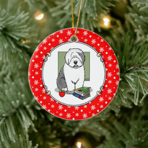 School Teacher Old English Sheepdog (Grey 1) Cute Ceramic Tree Decoration