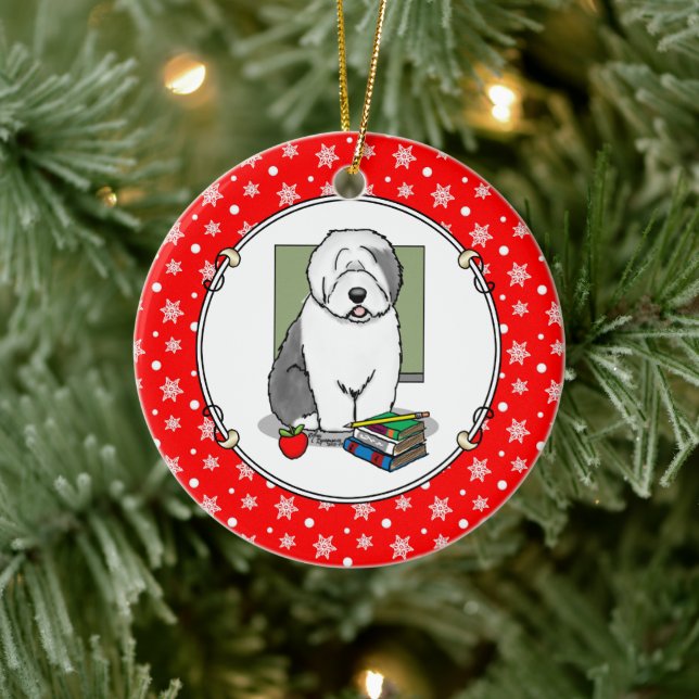 School Teacher Old English Sheepdog (Grey 1) Cute Ceramic Tree Decoration (Tree)