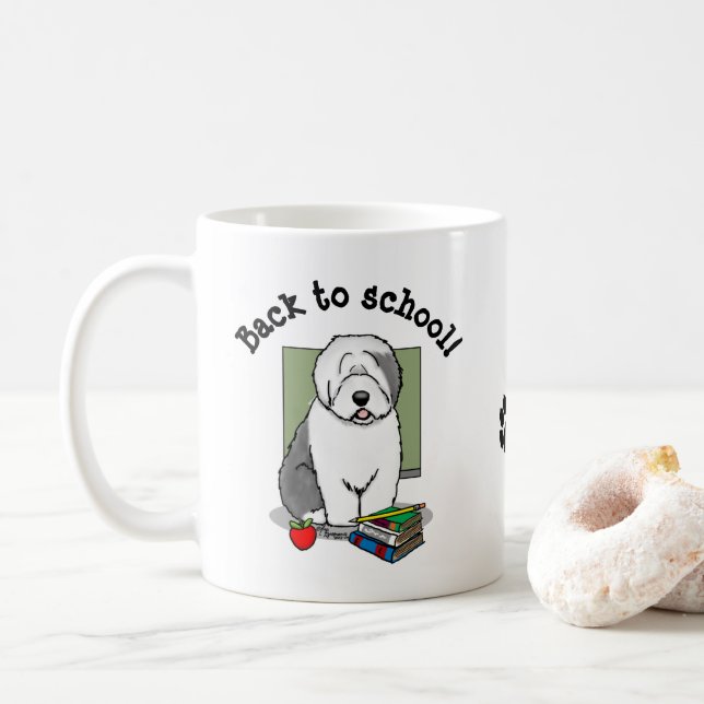 School Teacher Old English Sheepdog (Grey 1) Cute Coffee Mug (With Donut)