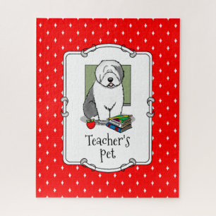 School Teacher Old English Sheepdog (Grey 1) Cute Jigsaw Puzzle