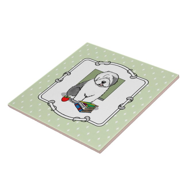 School Teacher Old English Sheepdog (Grey 1) Cute Tile (Side)