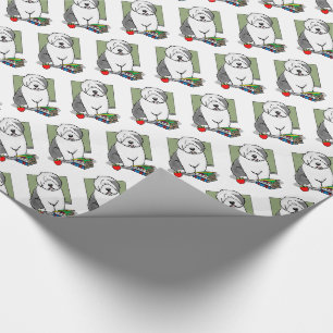 School Teacher Old English Sheepdog (Grey 1) Cute Wrapping Paper