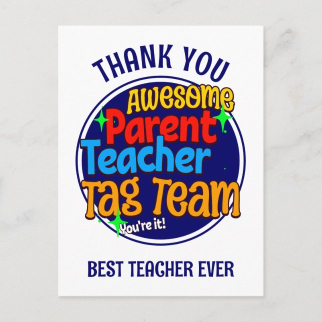School Teacher Parent TAG TEAM  Postcard (Front)