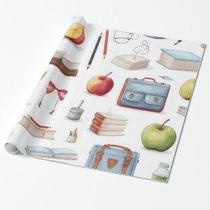 School Teacher Pattern Colorful Wrapping Paper