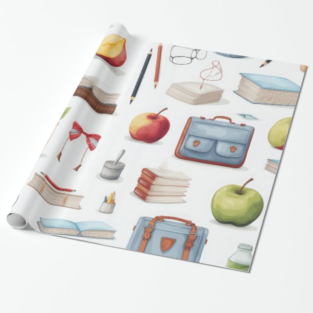 School Teacher Pattern Colourful Wrapping Paper (Unrolled)