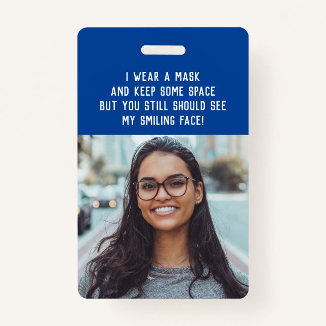 School teacher photo and name blue ID badge (Front)