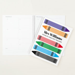 School teacher planner with colourful crayon desig