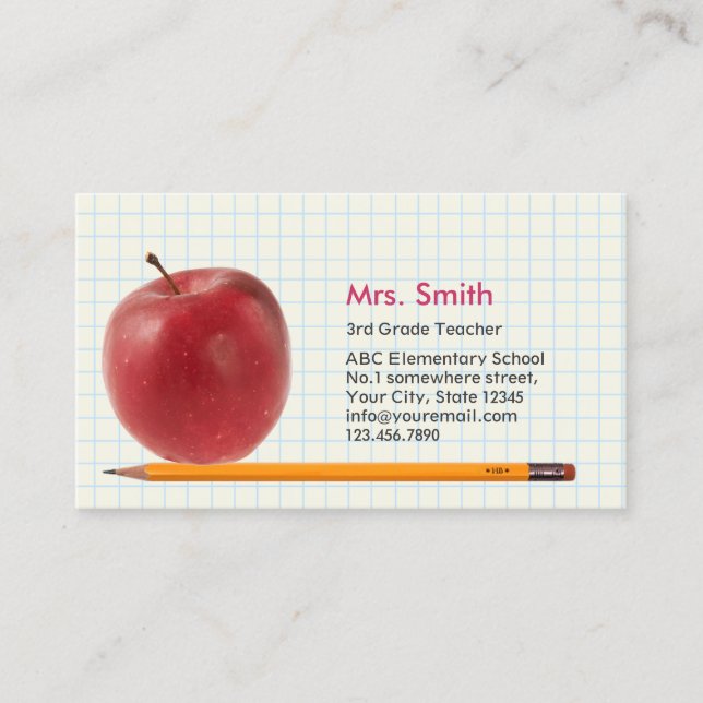 School Teacher Professional Pencil & Apple Business Card (Front)