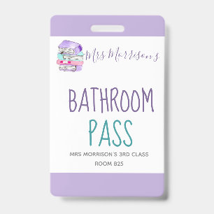 School teacher purple bathroom pass badge ID badge