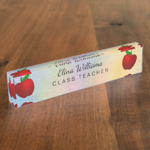 School Teacher Red Apple Watercolor Nameplate
