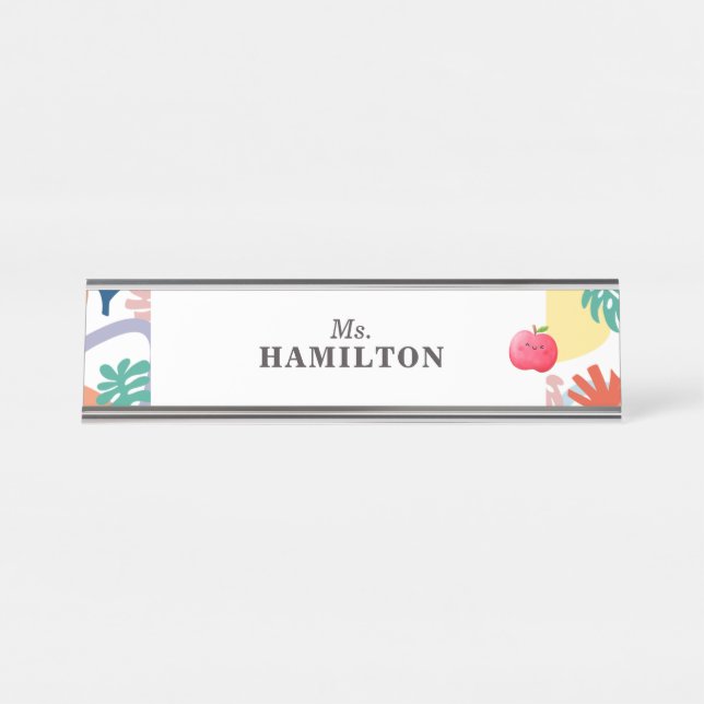 School Teacher School Supplies Apple Personalised Desk Name Plate (Front)