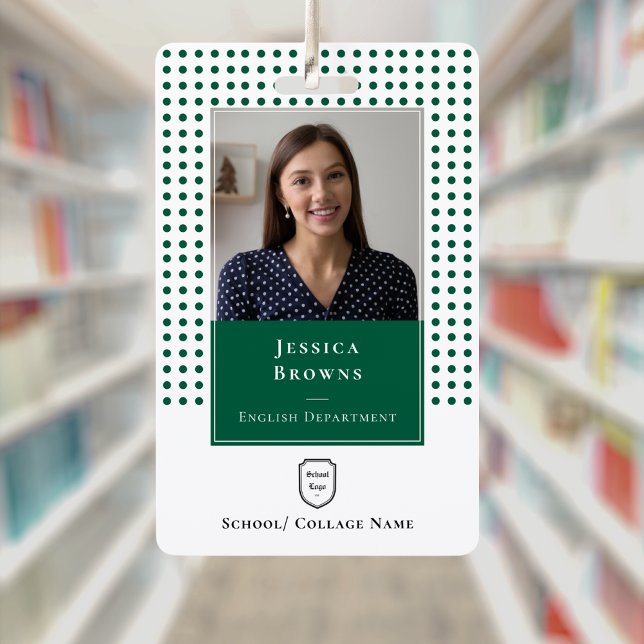 School Teacher/ Student Dark Green Photo Logo QR ID Badge (School Teacher/ Student Dark Green Photo Logo QR Badge)