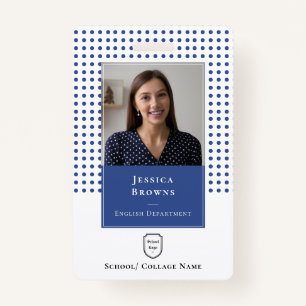 School Teacher/ Student Deep Blue Photo Logo QR ID Badge