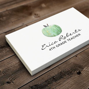 School Teacher Stylish Green Apple Business Card