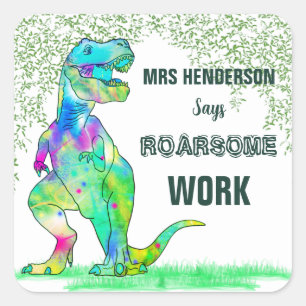 School Teachers Name Dinosaur Roarsome Work Square Sticker